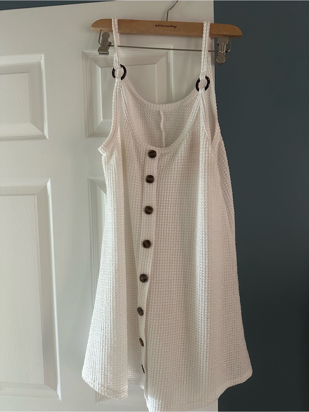 White Waffle Knit Swimsuit Cover-up Dress - M